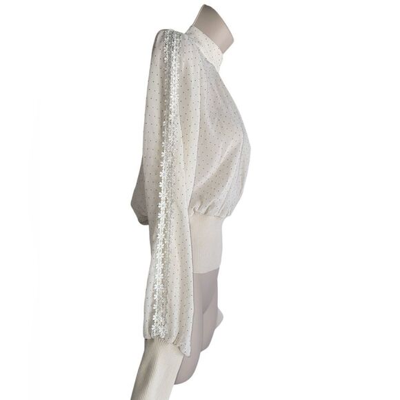 SOHO TOP Double Split Sleeves Polka Dot Blouse High Neck open back - Picture 4 of 6